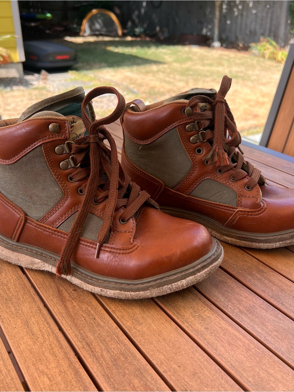 VTG L.L. Bean Brown Green Fly Fishing Angler Wading Felt Sole Boots Shoes Mens 7